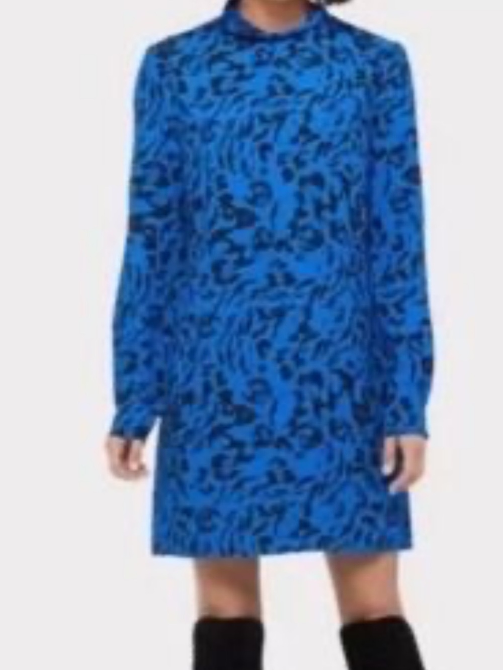 Peyton Jensen Women's Blue Animal-Print Long-Sleeve Shift Mock Neck Dress